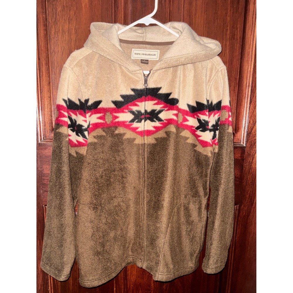 Bit & Bridle Southwestern Aztec Fleece Zip Up Hoodie‎ Jacket Women M
